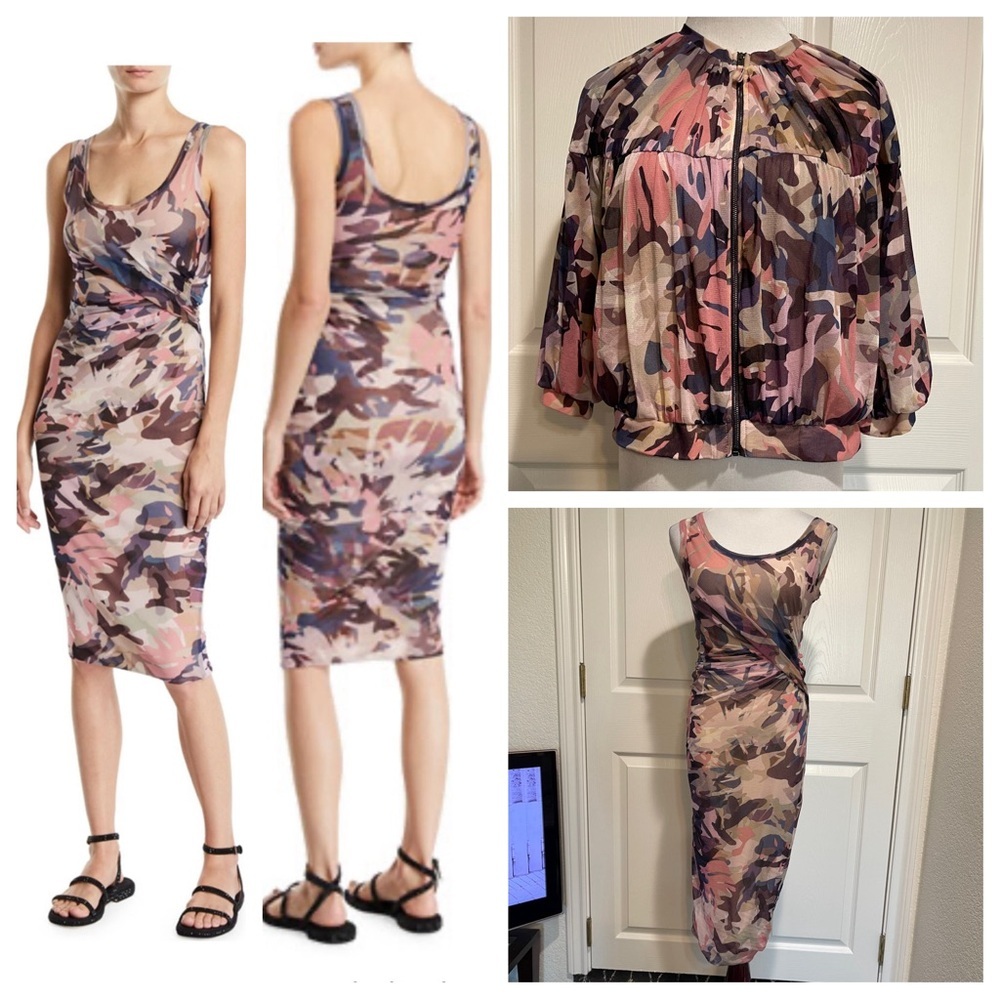 FUZZI Camouflage Scoop-Neck Fitted Tank Dress and matching Ruched Tulle …